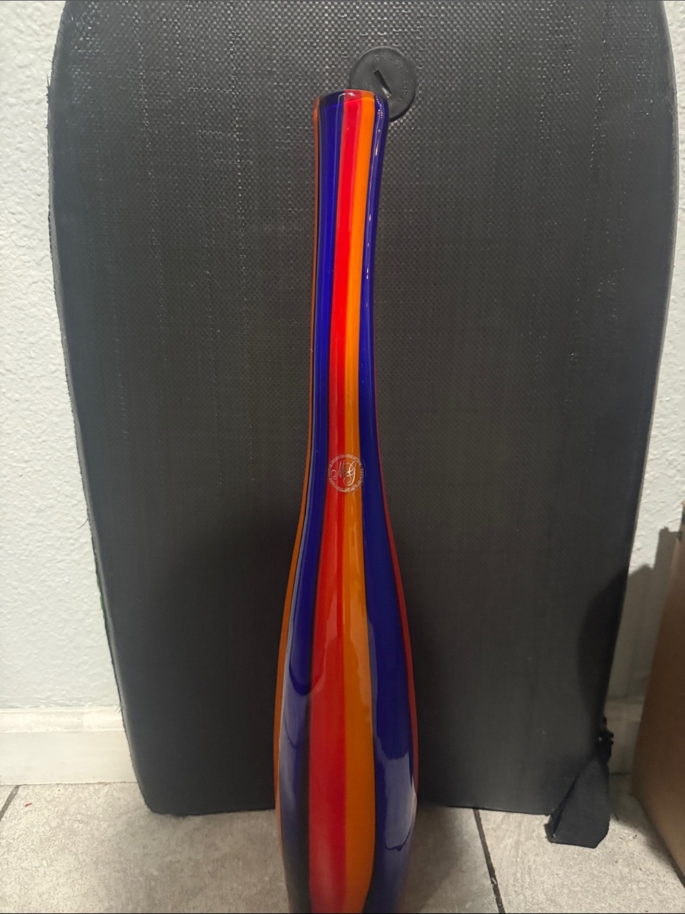 MG Studio Blown Glass Vase - Blue, Orange, Red - 24” x  5”